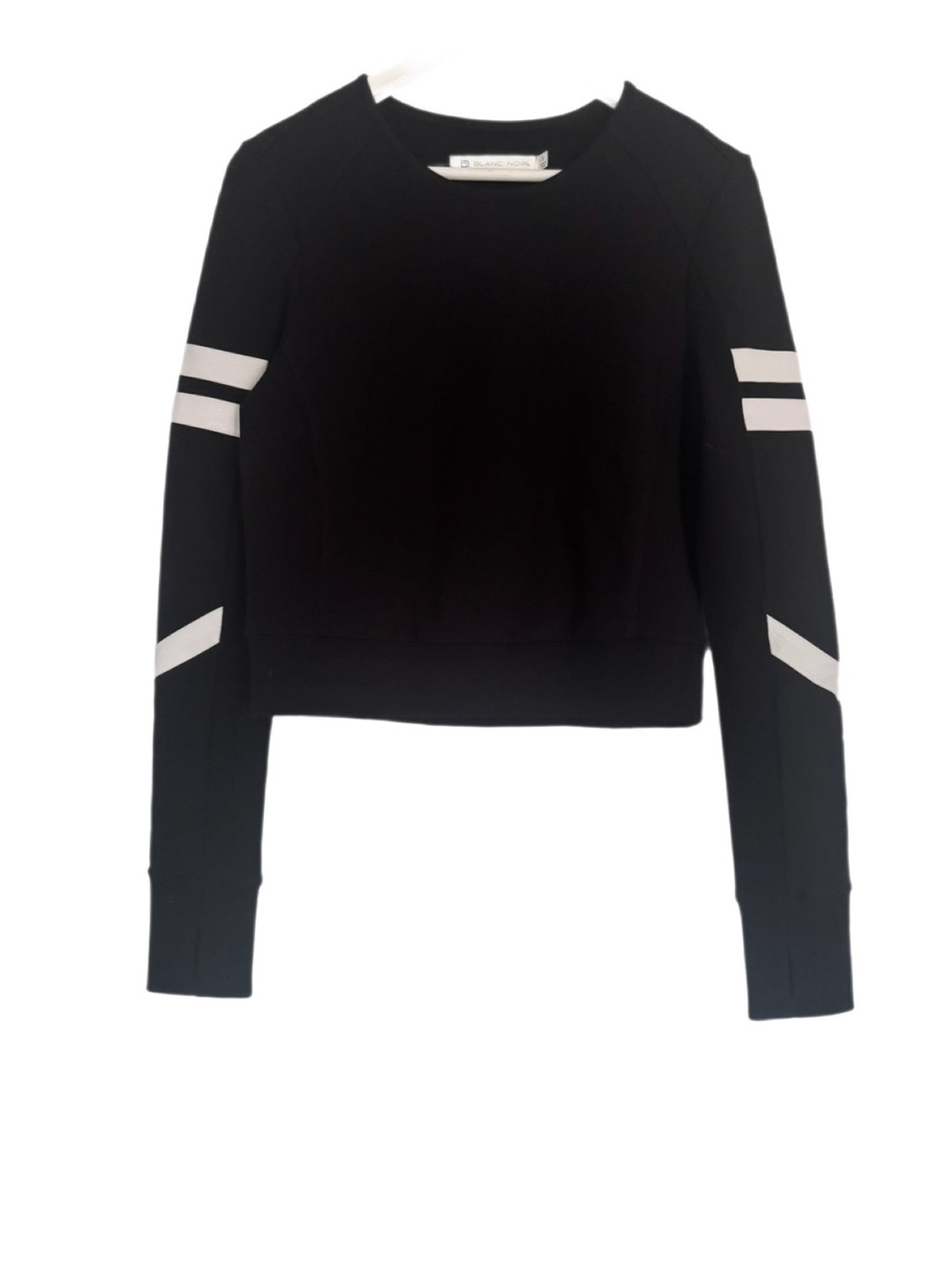 Blanc Noir Maitri Cropped Varsity Stripe Sweatshirt - Black/White - Size Small